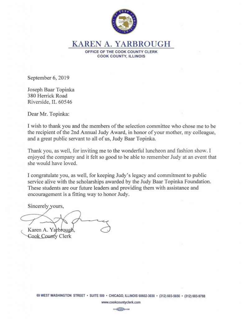 Karen A Yarbrough thank you letter